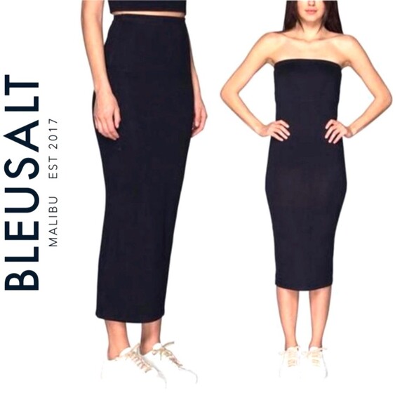 Bleusalt The Tube Skirt Navy Blue Jersey Stretch Fleece Lined Maxi Convertible 1 - Picture 1 of 15